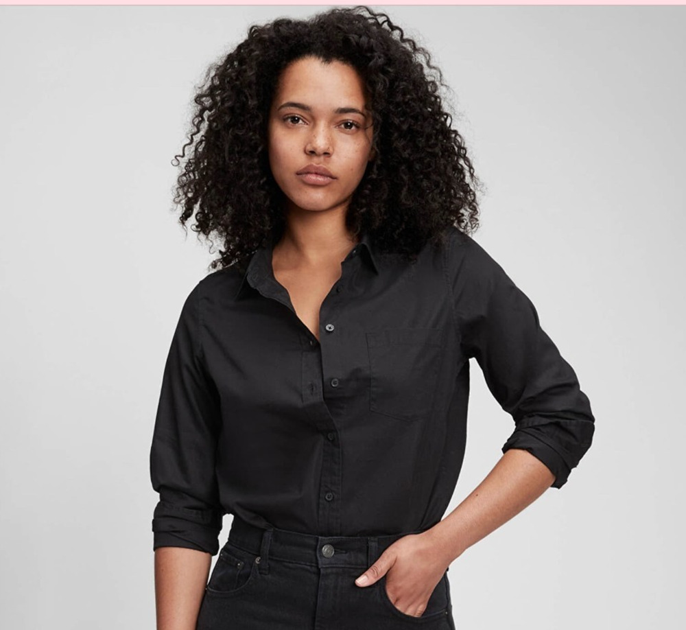 GAP Women’s Perfect Shirt XXL Black 80s Superfine Poplin Long Sleeve NWT Cotton